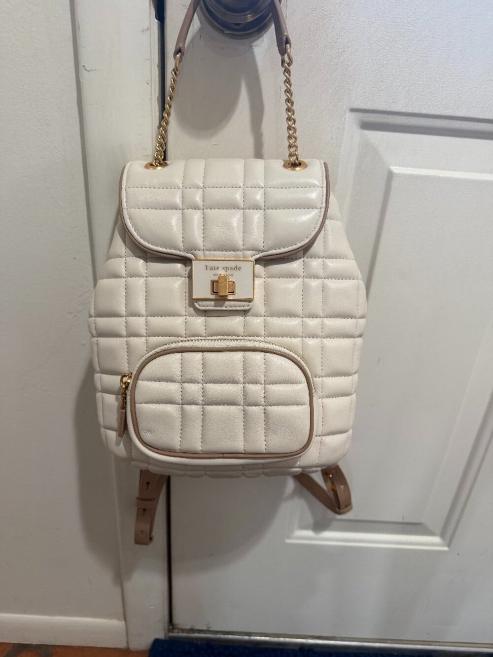 NEW w Tags $358 Kate Spade Purse/Bag/Backpack Beige Quilted Leather